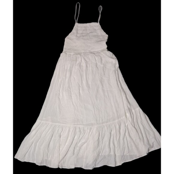 Z Supply Dresses & Skirts - Z Supply Smocked tiered Crinkle Gauze Maxi Dress Size L White Cottagecore Boho